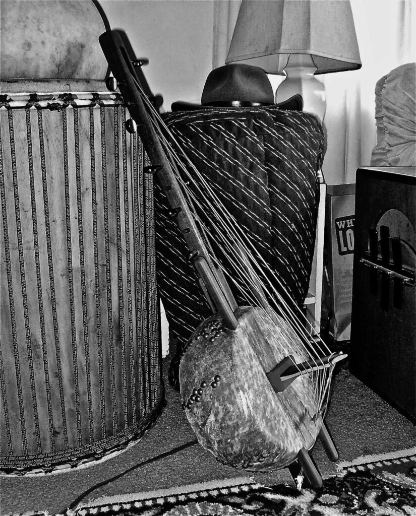 A black and white photograph of an Ngoma in a room, showcasing African Music.