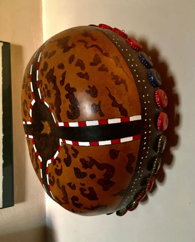 An African Ngoma drum with a pattern on its wooden surface.