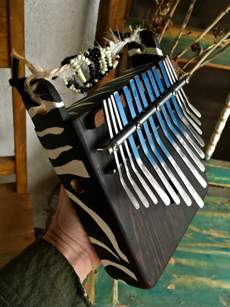 A person playing a zebra print accordion at an Ngoma performance, showcasing the vibrant rhythms of African music.