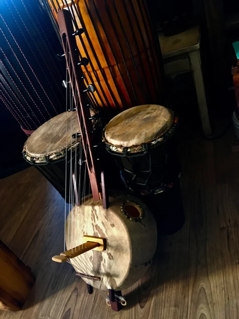 An Ngoma drum sits on top of a wooden floor, resonating with the soulful beats of African music.