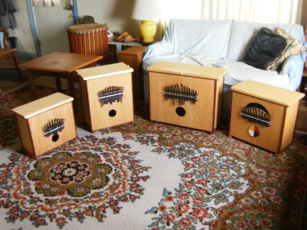 An African drum rug on the floor.